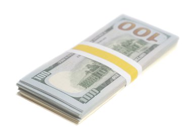 Yüz dolar faturaları üzerinde beyaz izole bant ile.