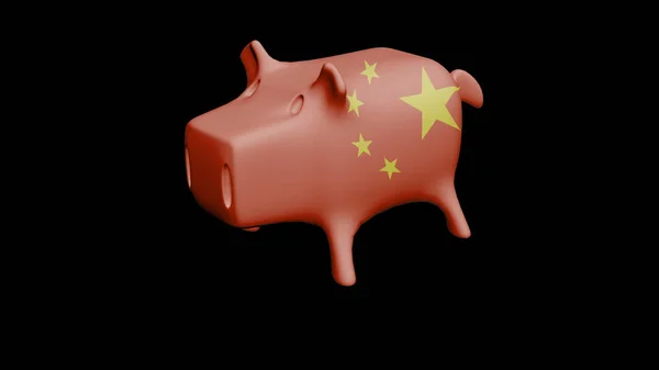 Drapeau Chine Piggy Bank Rendu Isolé Sur Fond Noir — Photo