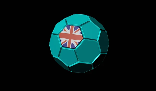 Рендеринг Футбольного Мяча Британский Союз Джек Флаг Изолирован Черном Фоне — стоковое фото