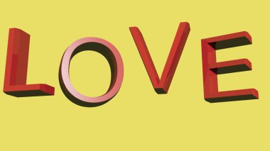 3D kırmızı metin seviyorum sarı zemin üzerine