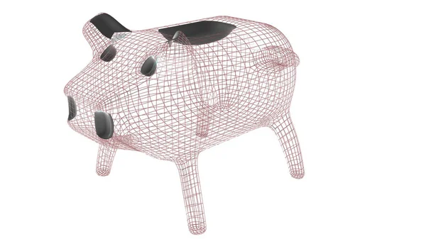 Piggy Bank Wireframe Poly Mesh Render Illusion Isolated White — стоковое фото