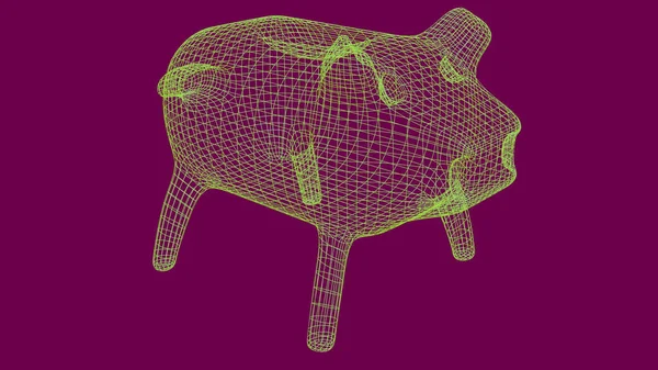 Piggy Bank wireframe poly mesh 3d render illustration on vinous background