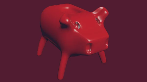 Sparschwein Rot Darstellung Auf Weinig Hintergrund — Stockfoto