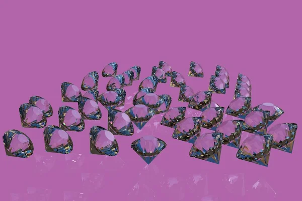 Collection of blue diamond. 3D diamonds render on a purple background