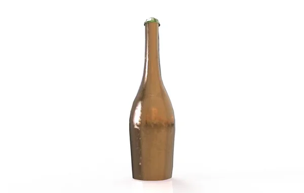 Emas Champagne Botol Rendering Terisolasi Pada Latar Belakang Putih — Stok Foto