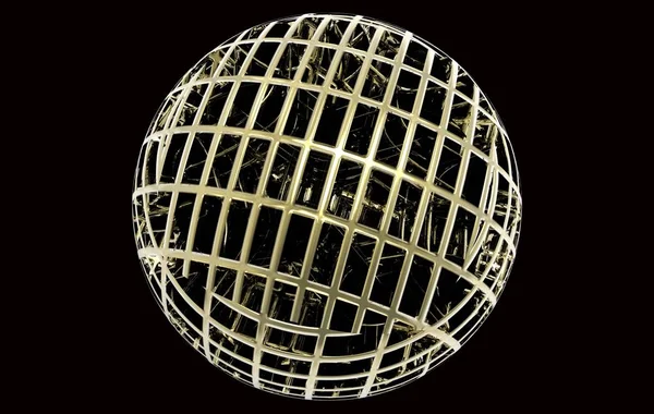 Золота Сферична Куля Рендеринга Ізольована Чорному Тлі — стокове фото