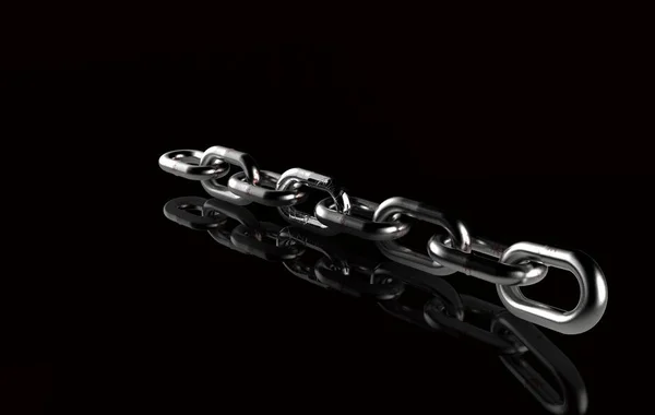 Srebrny Łańcuch Metalowy Renderowania Izolowany Czarnym Tle — Zdjęcie stockowe