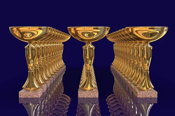 Golden trophy cups 3d render — Stock Photo, Image