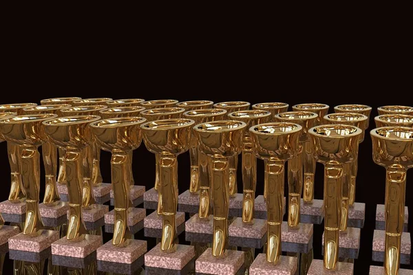 Golden trophy cups 3d render — Stock Photo, Image