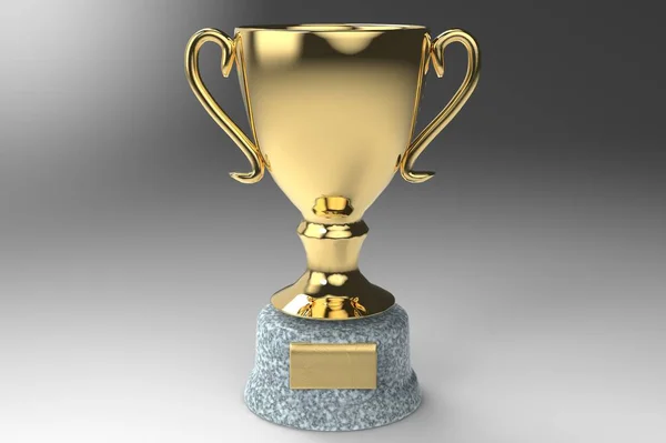 Golden Trophy Cup Rendering Gray Background — Stock Photo, Image