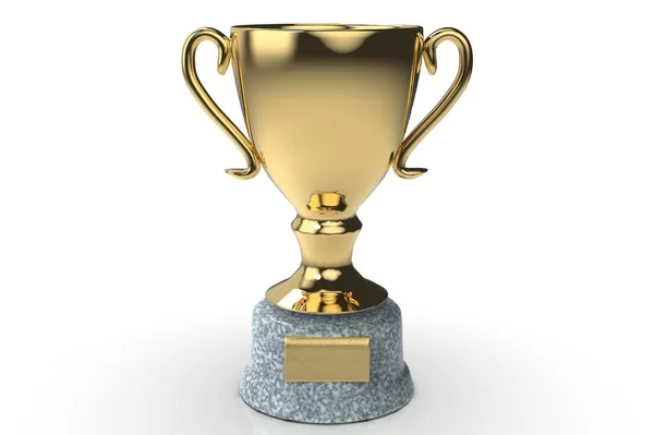 Золотой Трофей Кубок Рендеринг Isolated Белом Фоне — стоковое фото