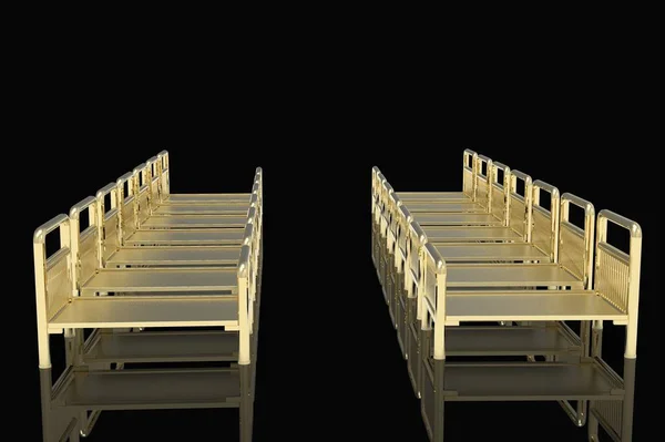 空医院床3D 在黑色背景上隔离渲染 — 图库照片