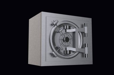 Güvenlik metal güvenli 3d render siyah arka plan üzerine izole