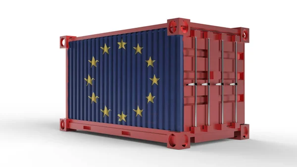 Renderowania Wysyłki Ładunku Kontenera Flagi Unii Europejskiej Białym Tle — Zdjęcie stockowe