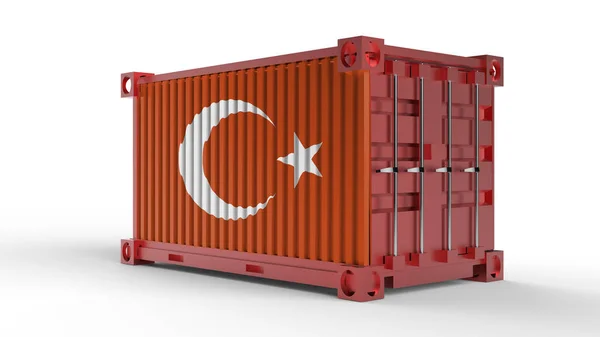 Weergave Van Een Verzending Vracht Container Met Turkse Vlag Geïsoleerd — Stockfoto