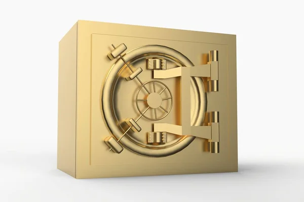 Seguridad Golden Safe Renderizado Aislado Sobre Fondo Blanco — Foto de Stock