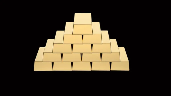 Goldbarren Pyramide Rendering Isoliert Auf Schwarzem Hintergrund — Stockfoto