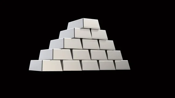 Stříbrné Slitky Pyramida Vykreslování Izolovaná Černém Pozadí — Stock fotografie