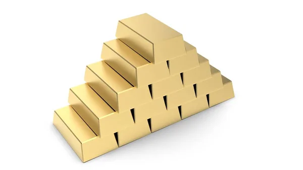 Goldbarren Pyramide Rendering Isoliert Auf Weißem Hintergrund — Stockfoto