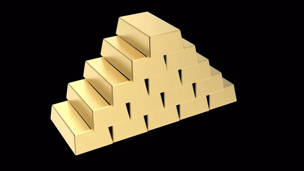 Goldbarren Pyramide Rendering Isoliert Auf Schwarzem Hintergrund — Stockfoto