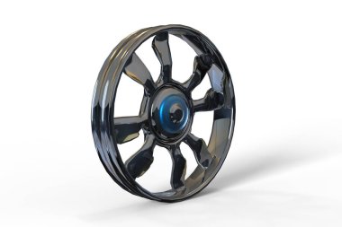 çelik araba disk 3d render göl kenarında beyaz bir arka plan üzerinde