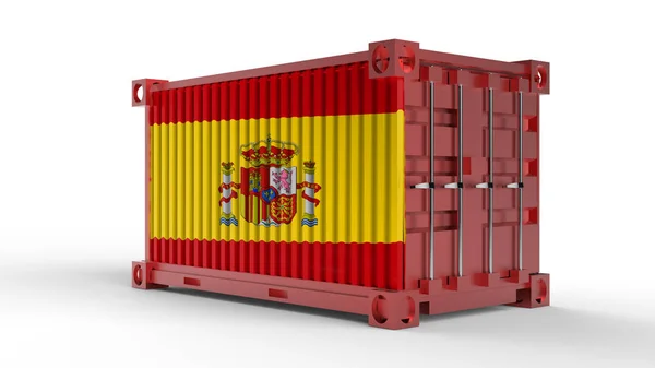 Rendering Shipping Cargo Container Spain Flag Isolated White Background — Stock Photo, Image