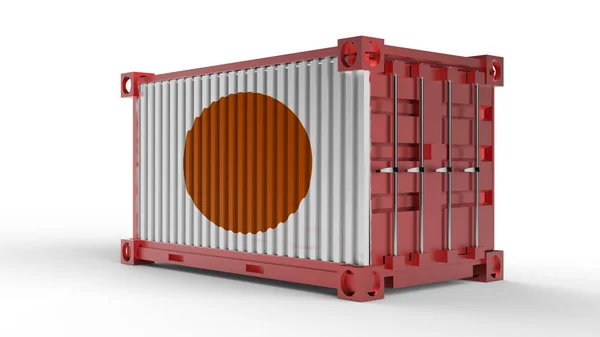 Darstellung Eines Schiffsfrachtcontainers Mit Japanischer Flagge Auf Weißem Hintergrund — Stockfoto