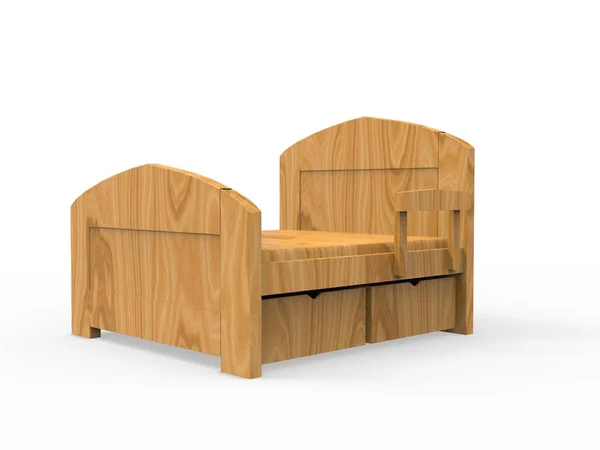 Łóżka Drewniane Renderowania Izolowany Białym Tle — Zdjęcie stockowe