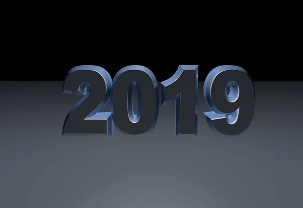 Nuevo Año Azul Texto 2019 Renderizado Aislado Sobre Fondo Gris — Foto de Stock