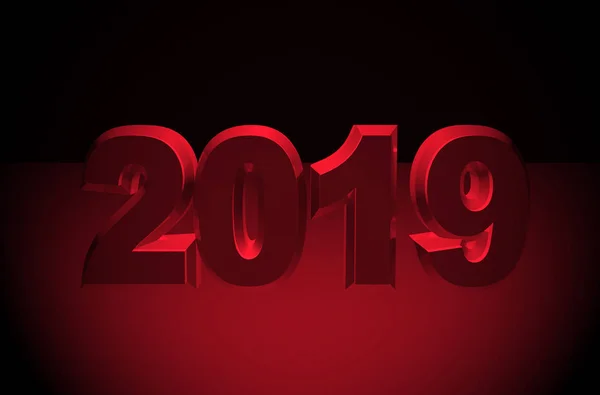 Teks Merah Tahun Baru 2019 Rendering Pada Latar Belakang Merah — Stok Foto