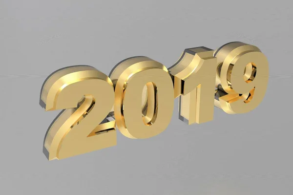 Teks Emas Tahun Baru 2019 Render Terisolasi Latar Belakang Abu — Stok Foto