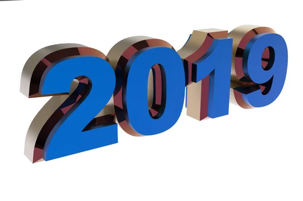 Teks Biru Tahun Baru 2019 Rendering Terisolasi Latar Belakang Putih — Stok Foto