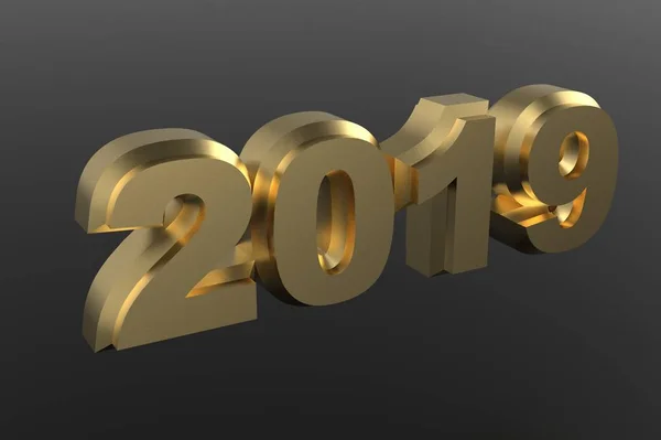 New Year Golden Text 2019 Rendering Isolated Gray Background — стоковое фото