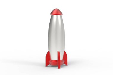 Roket uzay gemisi 3d render üzerinde beyaz izole.