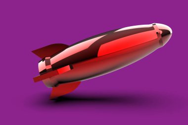 Roket uzay gemisi 3d render üzerinde mor izole