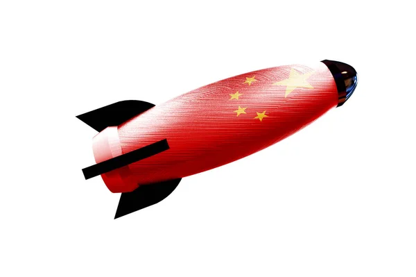 Vaisseau spatial fusée avec le drapeau de la Chine rendu 3D — Photo