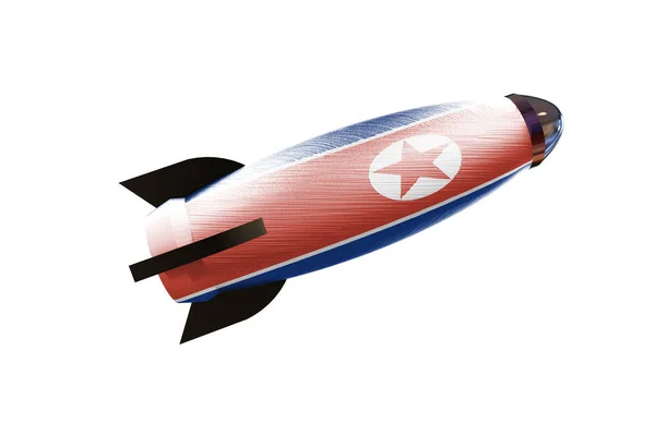 北朝鮮の国旗と宇宙船ロケット 3 d レンダリング — ストック写真