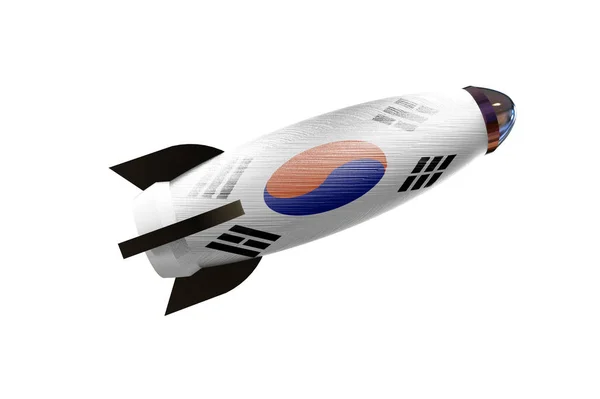 Nave espacial foguete com bandeira sul-coreana 3D renderização — Fotografia de Stock