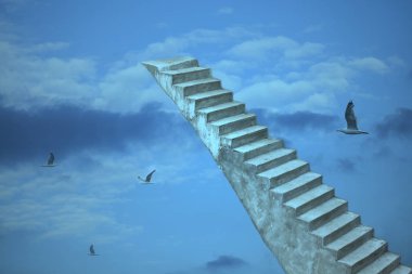 Eski taş merdivenle kuş uçan ile cennete yakın çekim