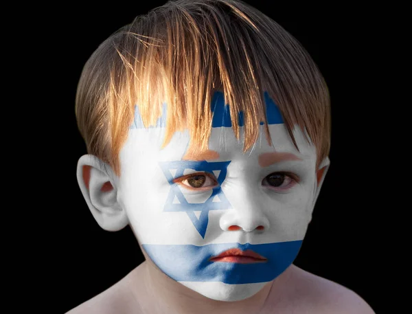 Little Boy Painted Flag Israel Isolated Black Background — Stock Photo, Image