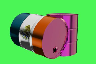 İki Metal Sanayi petrol varil Meksika bayrağı 3d render ile