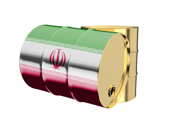 Два Металу Промислових Барелів Нафти Іраном Прапор Рендерінг — стокове фото