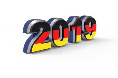 Beyaz arka plan üzerinde izole yeni yıl metin 2019 Alman bayrağı 3d render ile