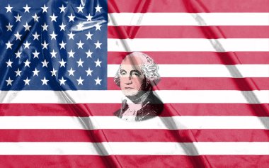 Portre, Amerika Birleşik Devletleri bayrağı ile portre George Washington yakın çekim
