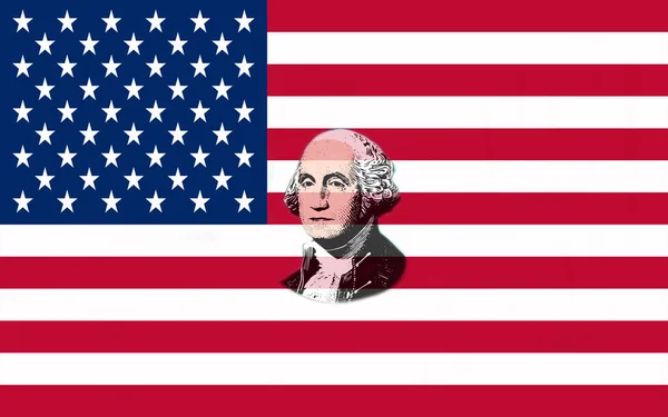 Zbliżenie Polska Flaga Portret George Washington Bliska — Zdjęcie stockowe