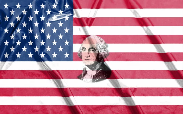 Detailní Záběr Spojené Státy Vlajky Portrétem George Washington Zblízka — Stock fotografie