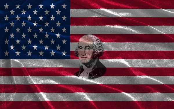 Σημαία Closeup Των Ηνωμένων Πολιτειών Της Αμερικής Πορτρέτο Του George — Φωτογραφία Αρχείου