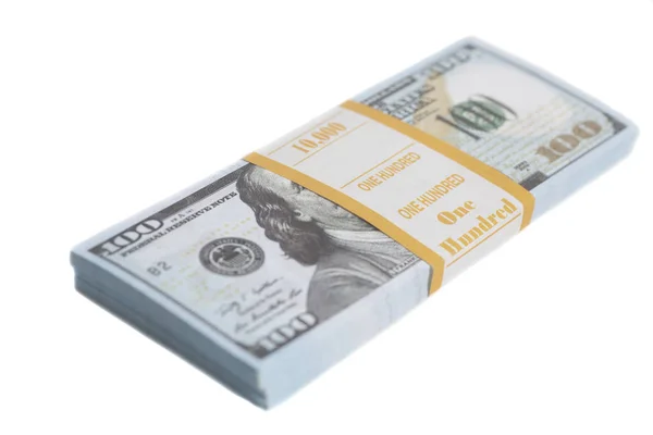 Stack one hundred dollars bills with tape — Stock Photo, Image