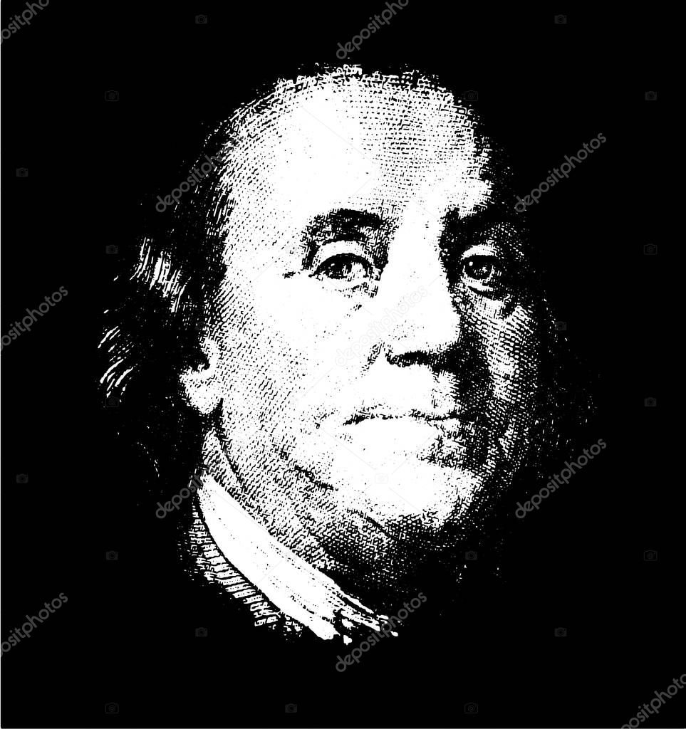 Portrait of U.S. president Benjamin Franklin vector tracing eps10