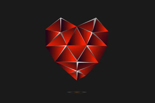 Logo rojo corazón bajo poli. Ilustración vectorial — Archivo Imágenes Vectoriales